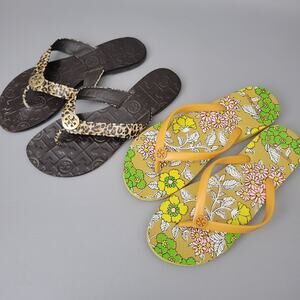 ( Lot Of 2 ) Tory Burch Sandals Flip Flops Women Size 6 Rubber Flats & T Strap